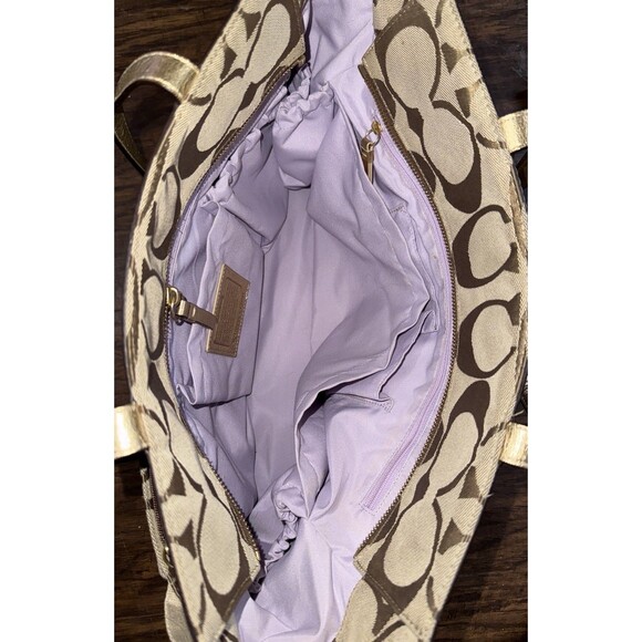 Coach Signature Tote Baby Diaper Bag Travel Satchel Lavender Lining Gold Accent - Picture 9 of 16